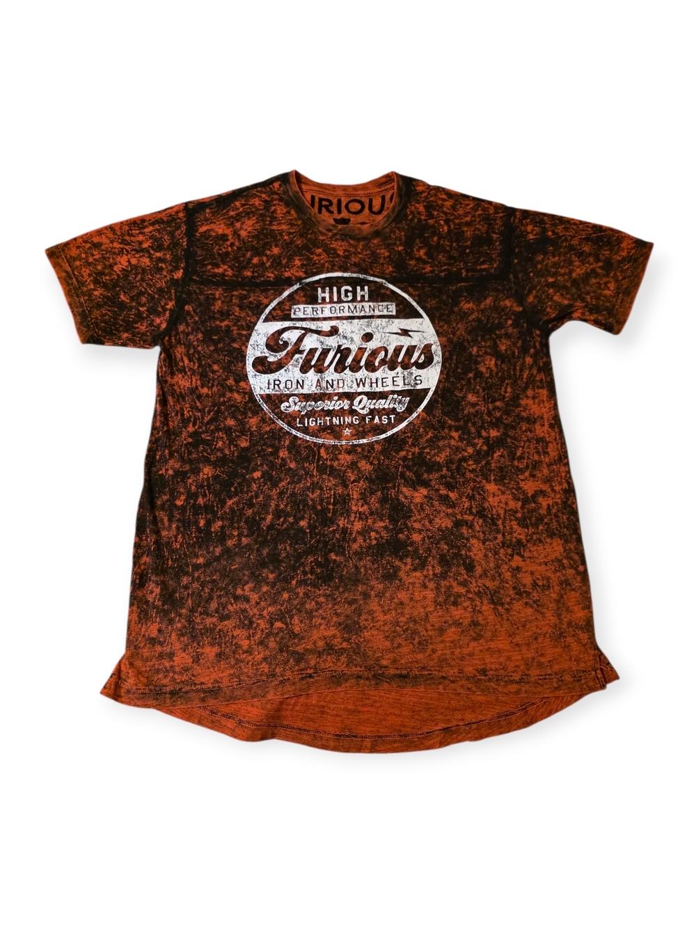 Furious Graphic Tee – Orange & Black Acid Wash – Size XL